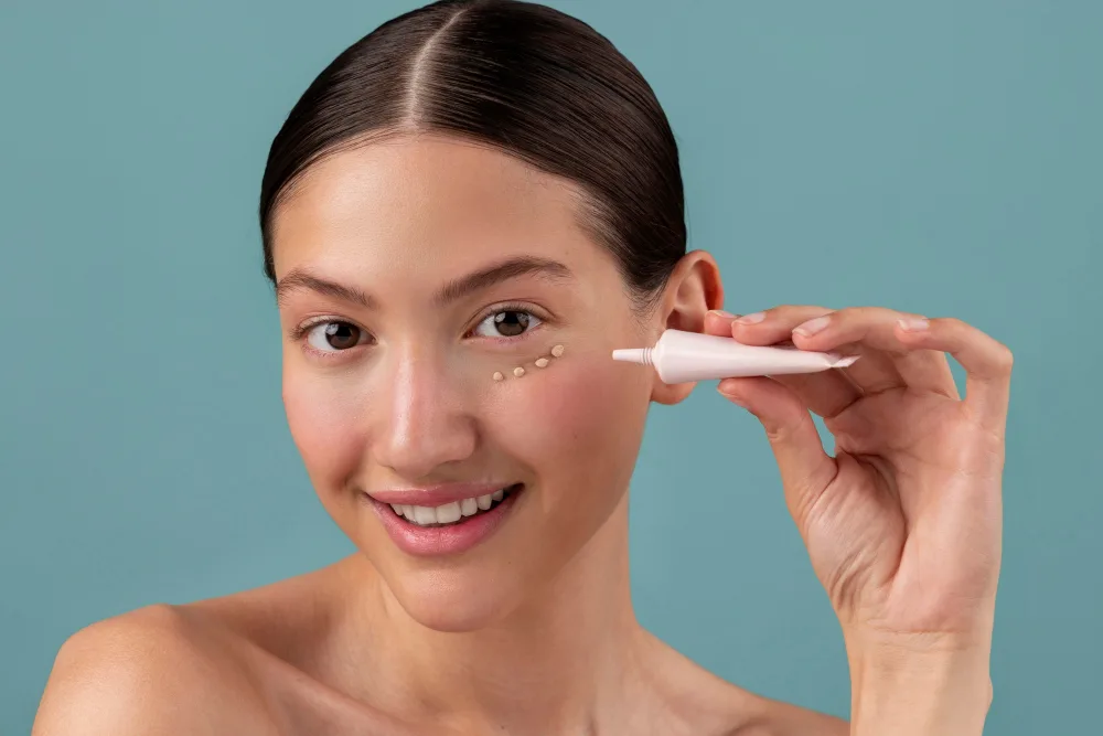 Image of a woman applying concealer